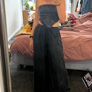 VRG GRL wide leg pinstripe set